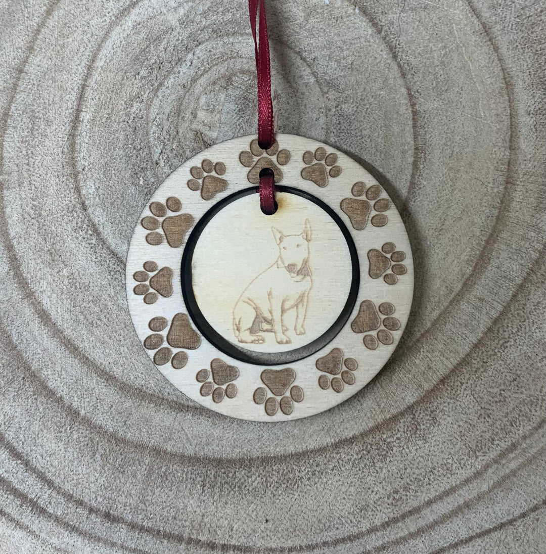 English Bull Terrier Illustration Hanging Decoration ~ Mini Paw Wreath