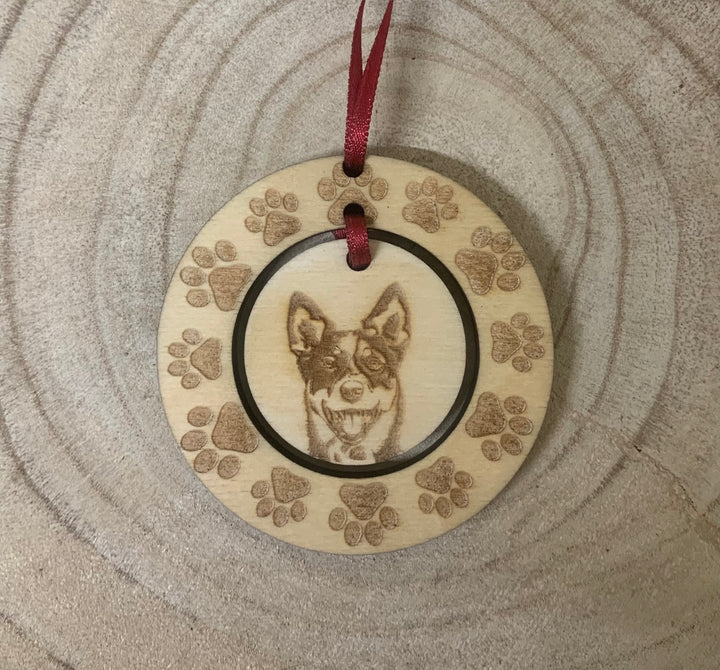 Personalised Australian Cattle Dog Face Illustration Hanging Decoration ~ Paw Wreath