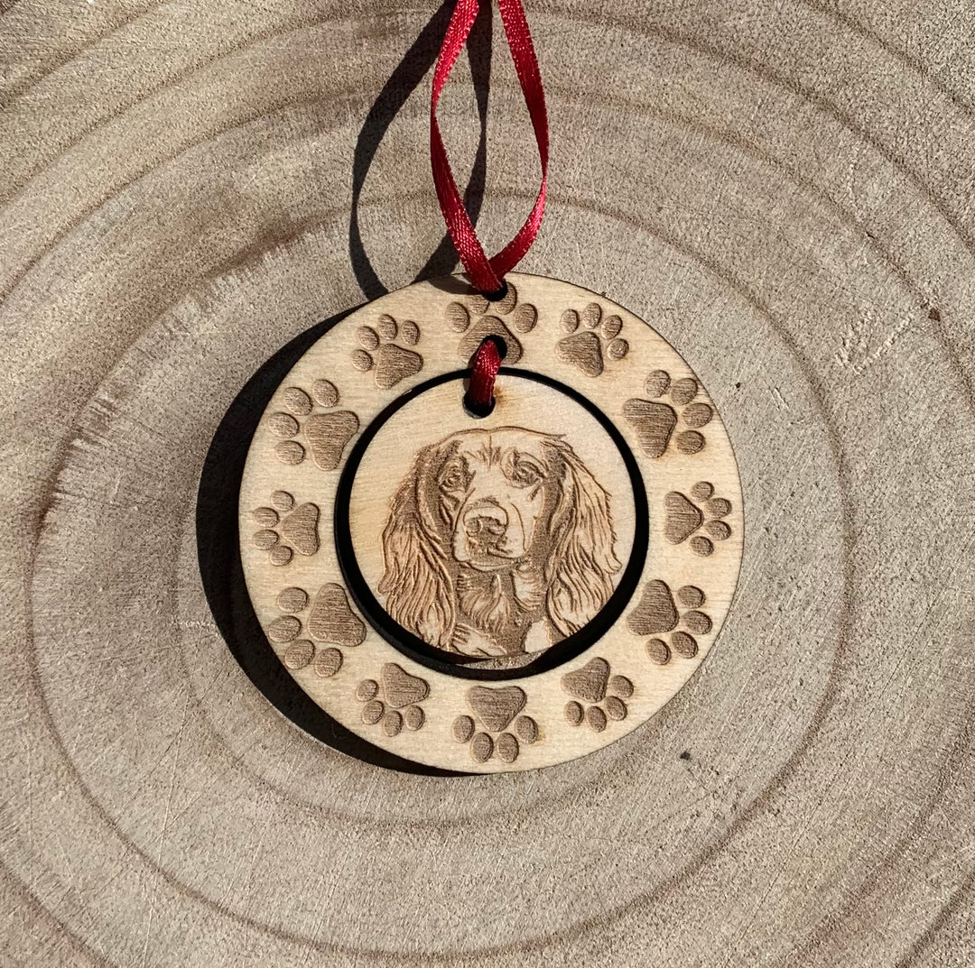 Long-hair Dachshund Standing Illustration Hanging Decoration ~ Mini Paw Wreath