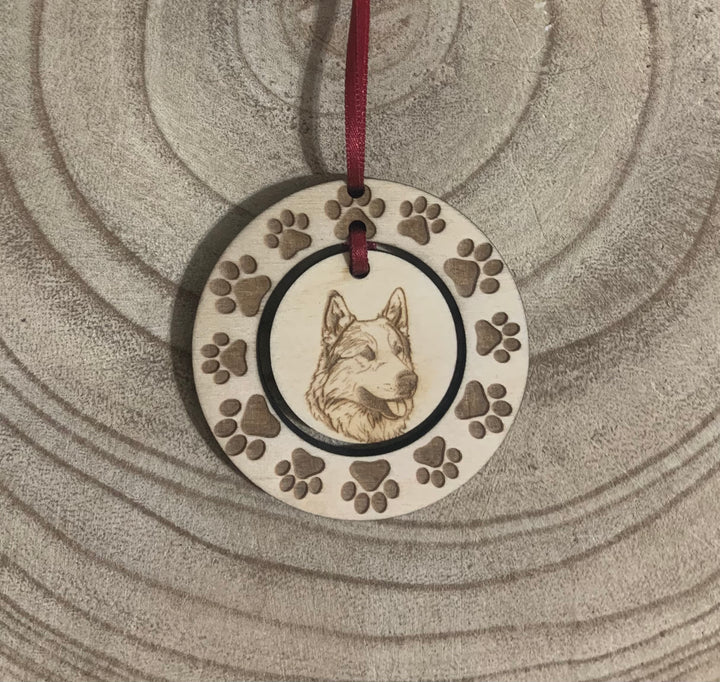 Personalised Greenland Dog Illustration Hanging Decoration ~ Paw Wreath