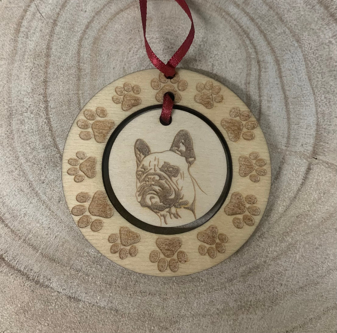 French Bulldog Face Illustration Hanging Decoration ~ Mini Paw Wreath