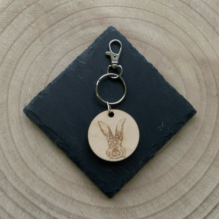 Rabbit face Engraved Wooden Keyring