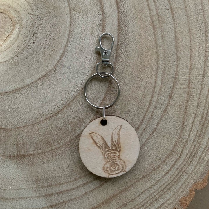 Rabbit face Engraved Wooden Keyring