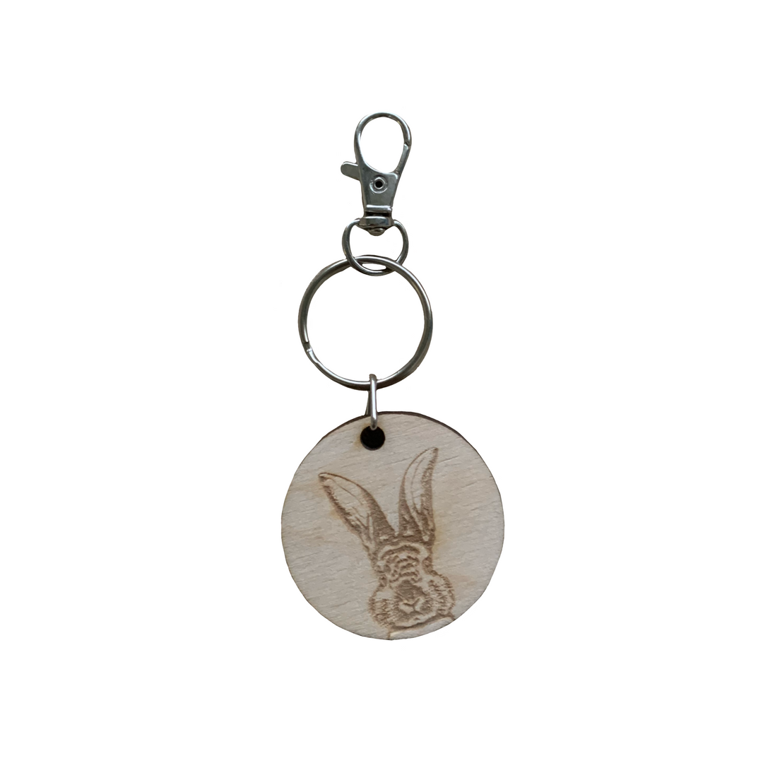 Rabbit face Engraved Wooden Keyring