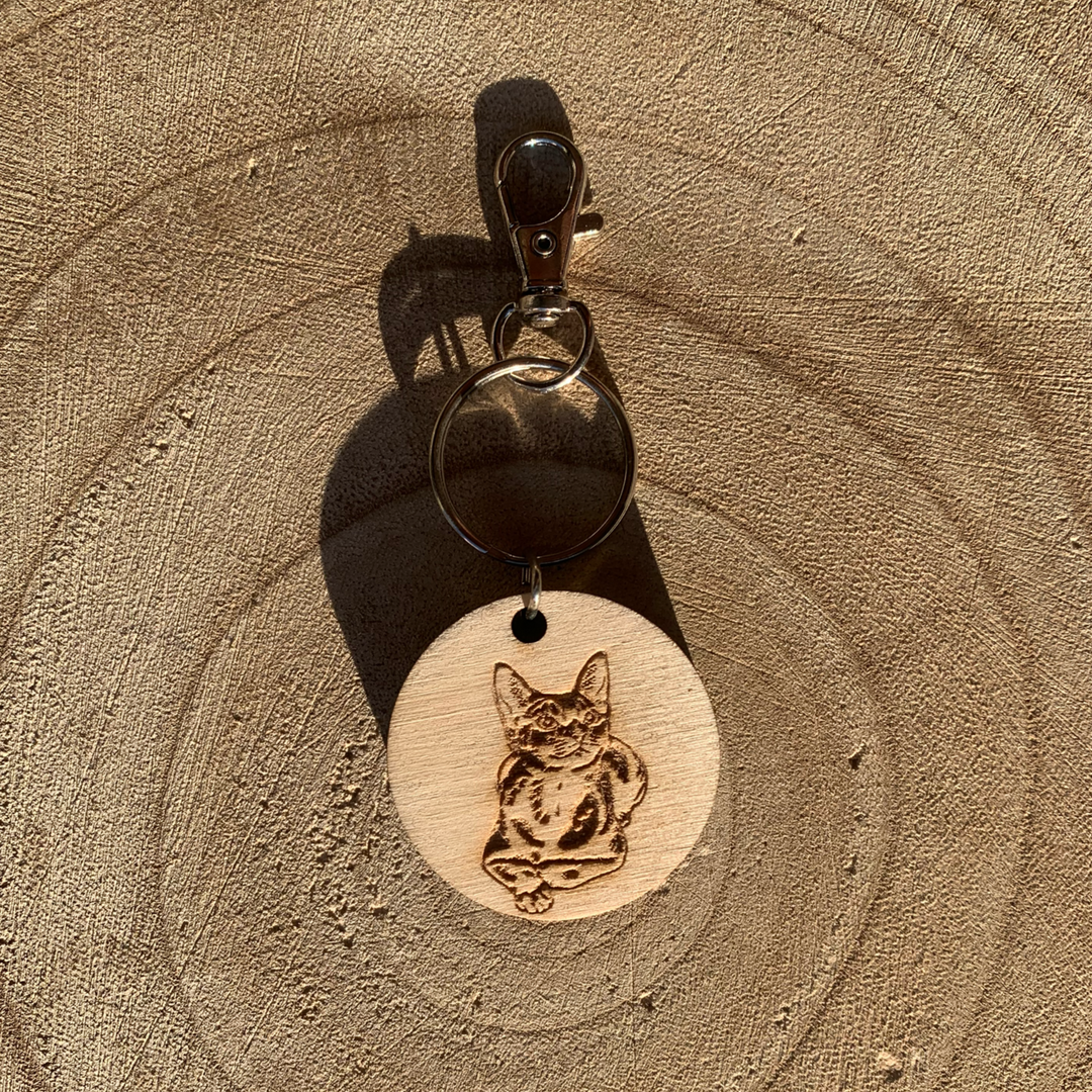 Abyssinian Cat Engraved Wooden Keyring.