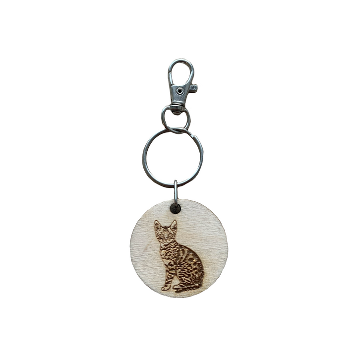 Bengal Cat Engraved Wooden Keyring.