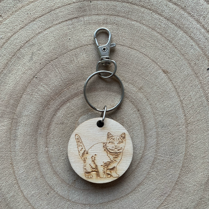 British Shorthair Cat Engraved Wooden Keyring.