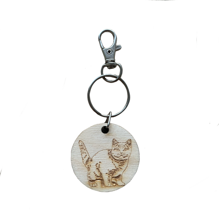 British Shorthair Cat Engraved Wooden Keyring.