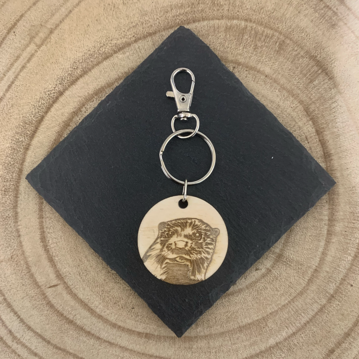 Otter Face Engraved Wooden Keyring