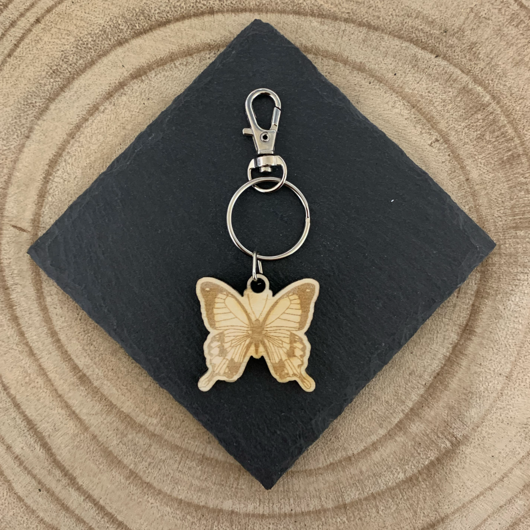 Butterfly Engraved Wooden Keyring