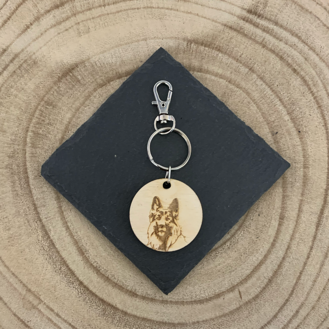 Alsatian German Shepherd Dog Engraved Wooden Keyring