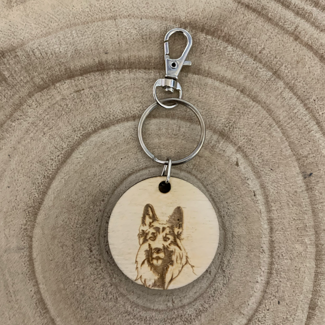 Alsatian German Shepherd Dog Engraved Wooden Keyring