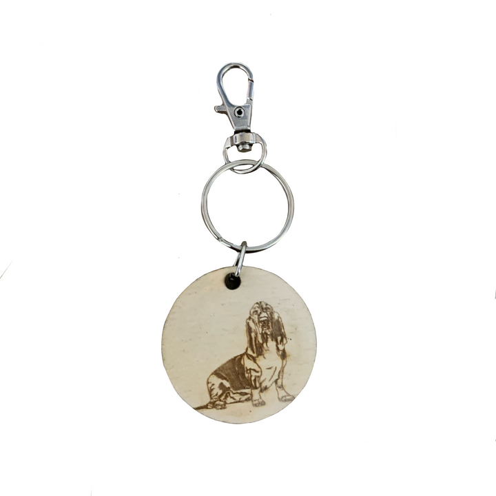 Basset Hound Dog Engraved Wooden Keyring