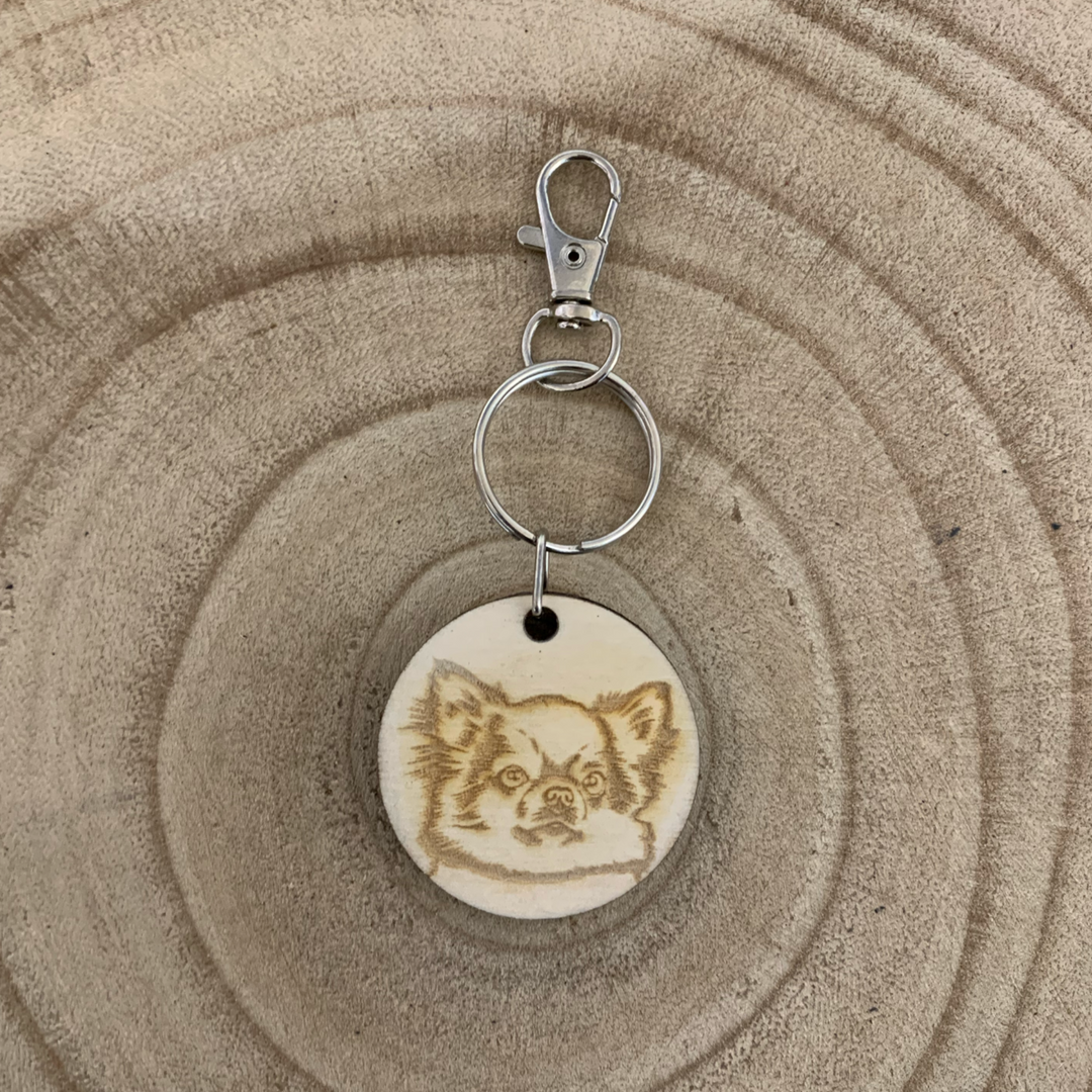 Longhair Chihuahua Dog Engraved Wooden Keyring