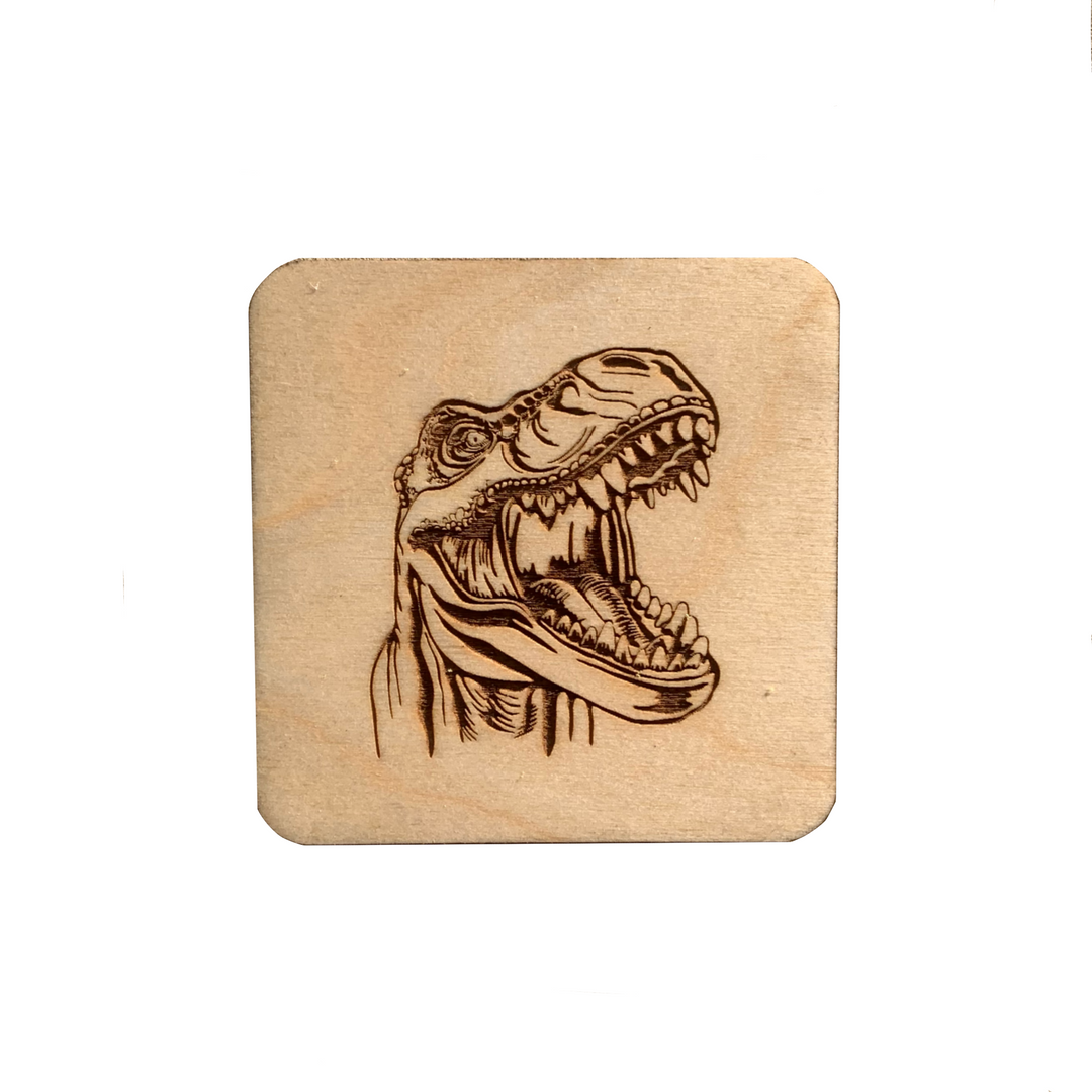 T-Rex Tyrannosaurus Rex Face Illustration Engraved Wooden Coaster