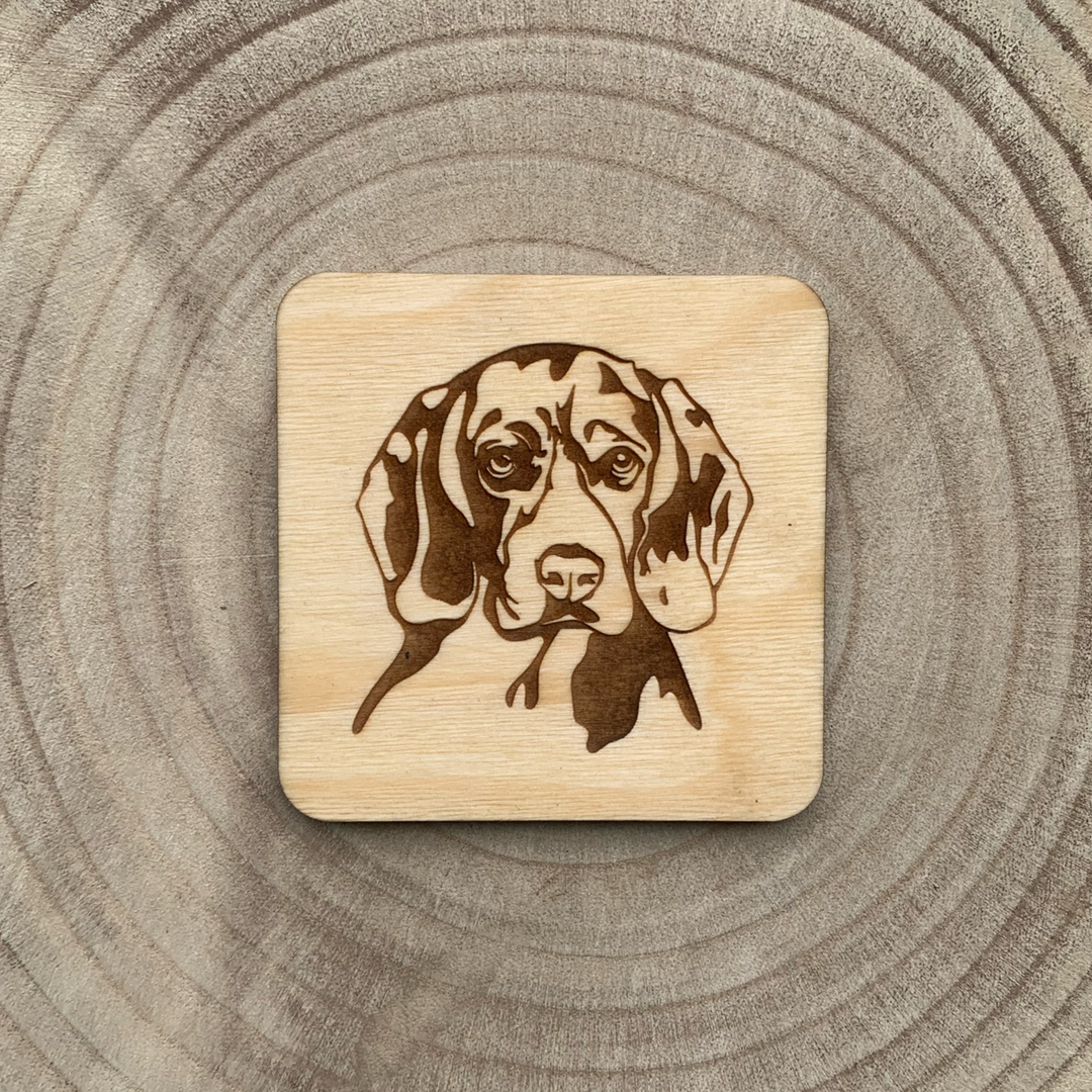 Beagle Illustration Engraved Wooden Coaster