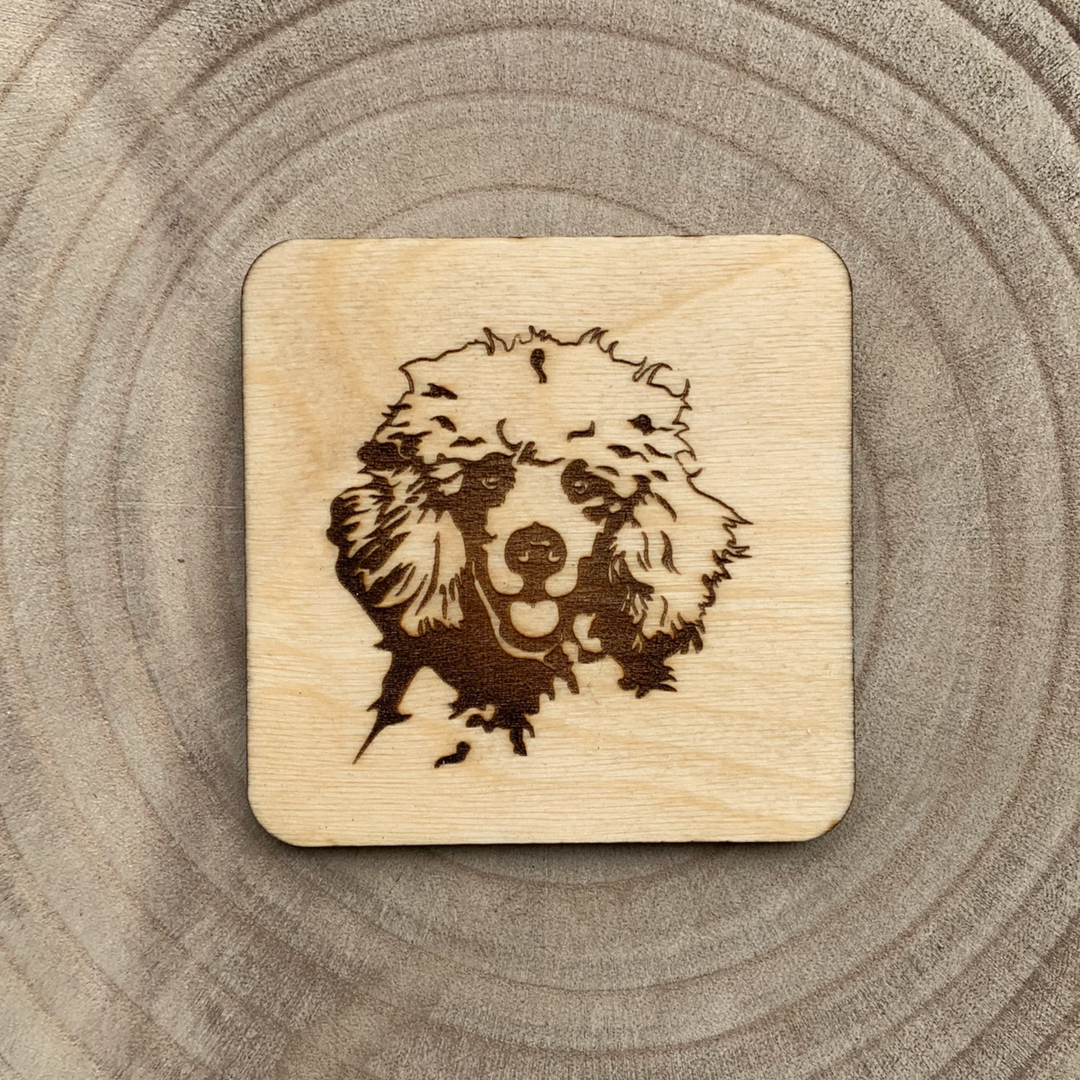 Poodle Illustration Engraved Wooden Coaster