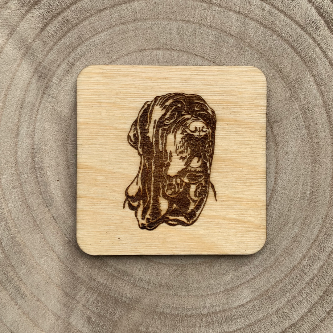 Neapolitan Mastiff Illustration Engraved Wooden Coaster
