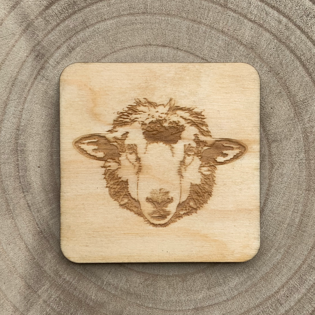 Sheep Illustration Engraved Wooden Coaster