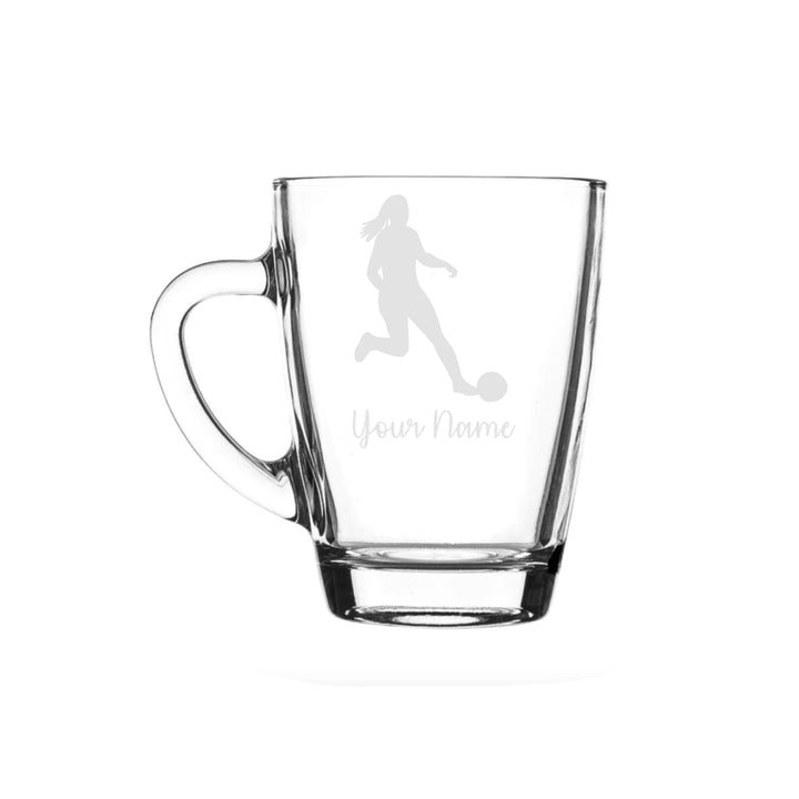 Personalised Female Football Player Glass Mug