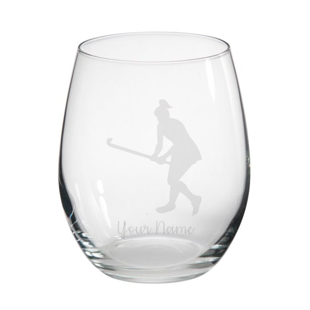 Personalised Female Hockey Player Stemless Glass