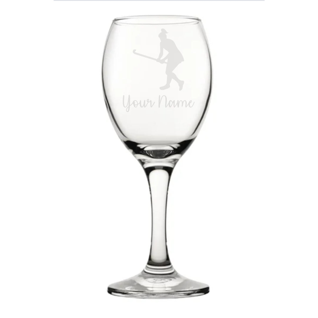 Personalised Female Hockey Player Wine Glass