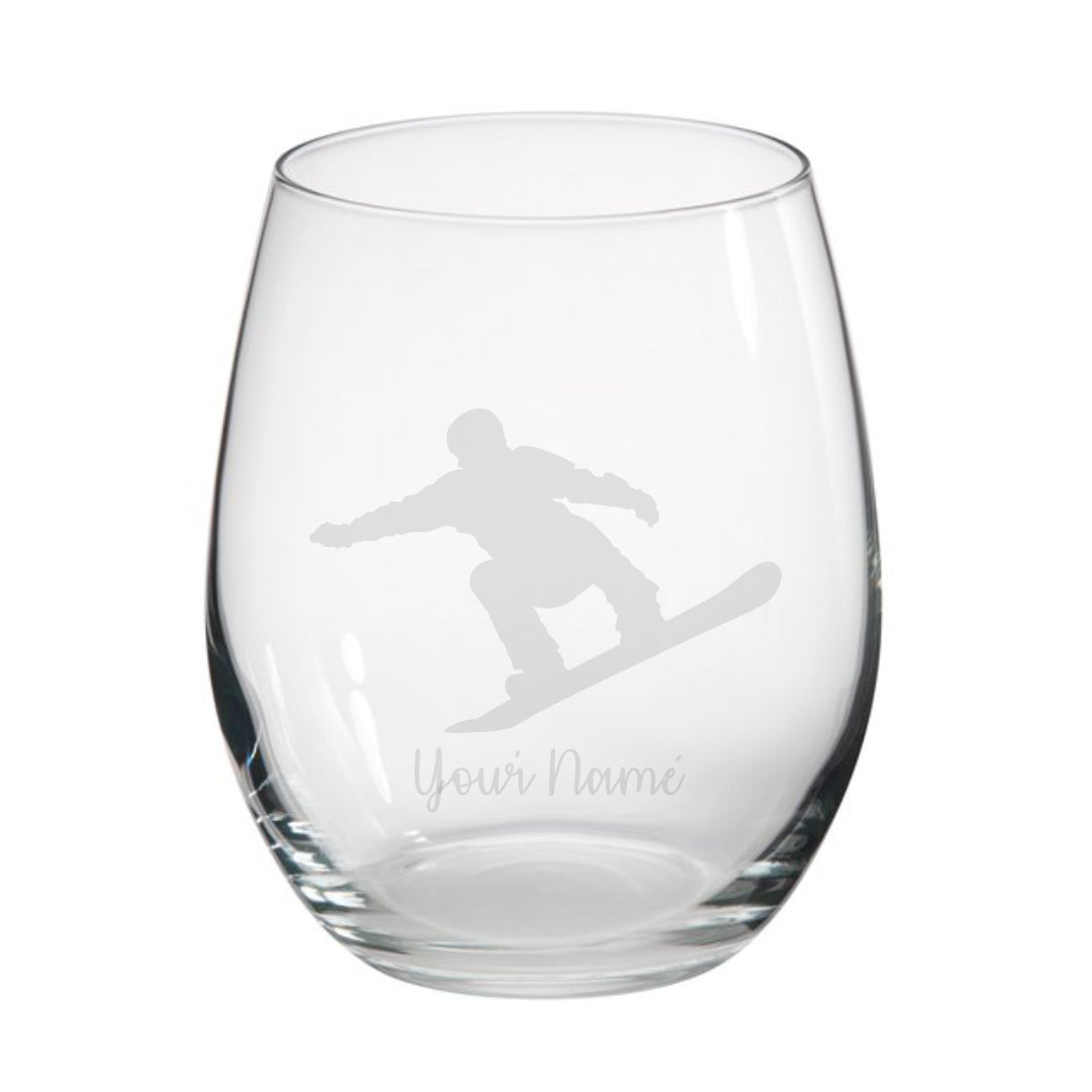 Personalised Snowboarding Snowboarder Stemless Glass