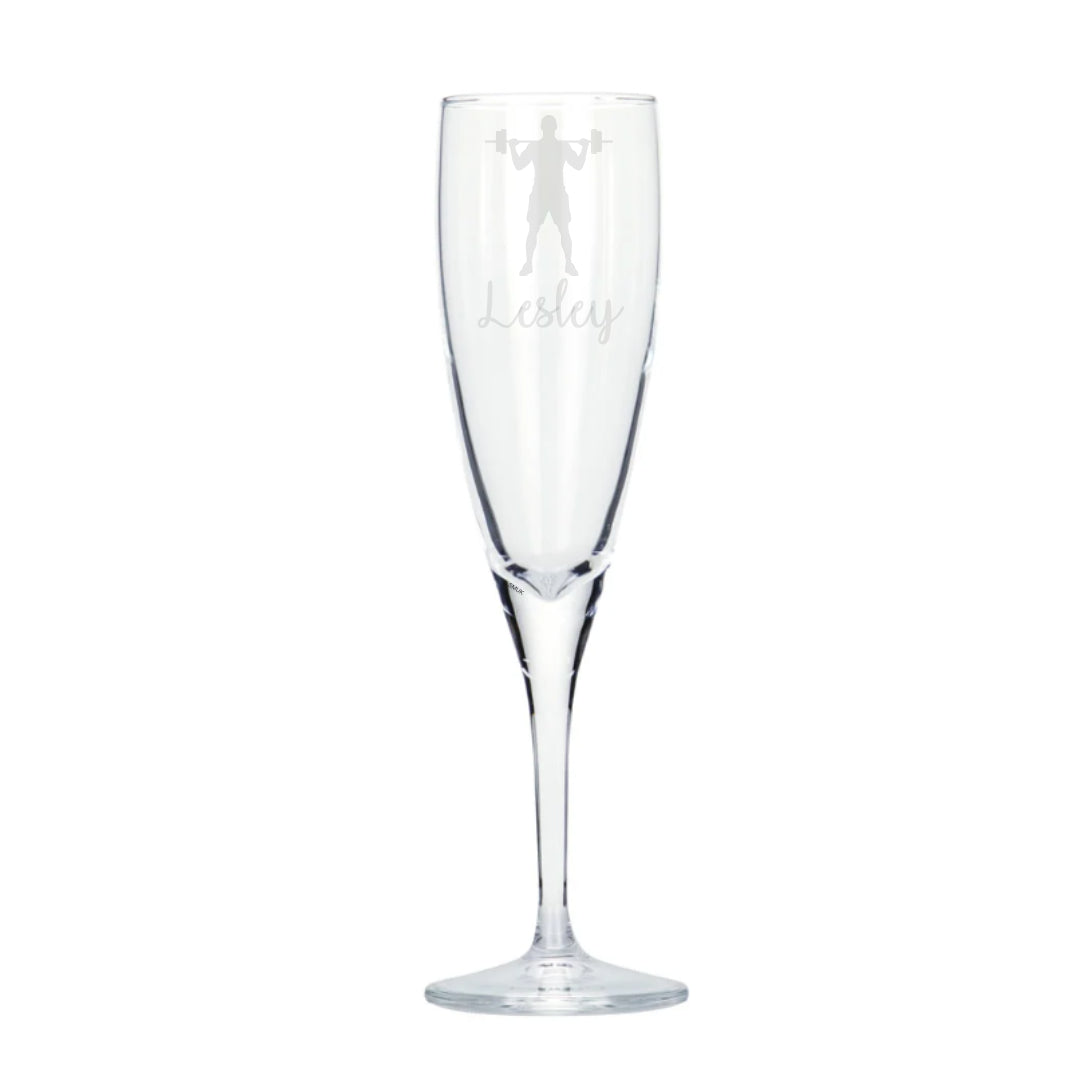 Personalised Weight Lifting Champagne Glass