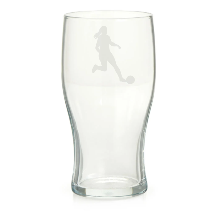 Personalised Female Football Player Pint Glass