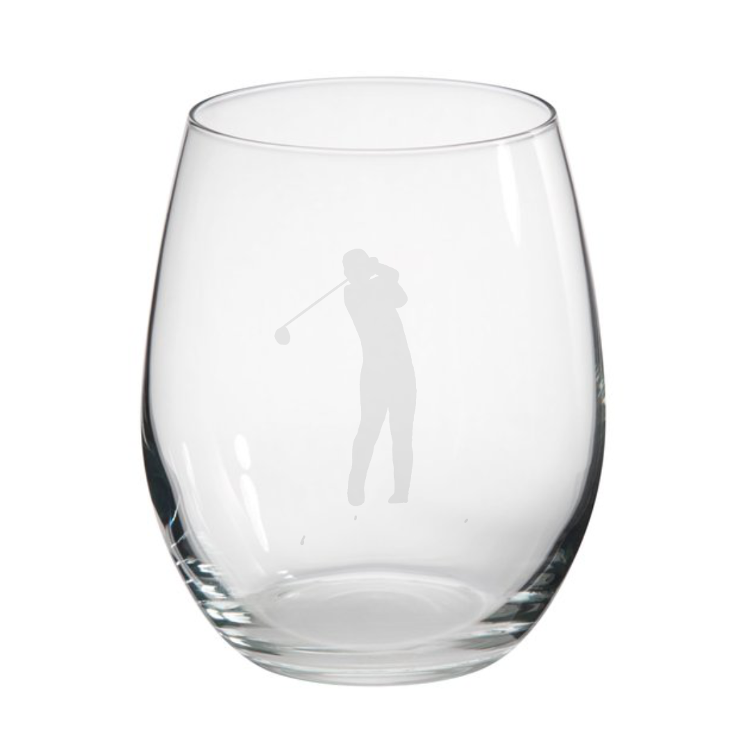 Personalised Male Golf Player Stemless Glass