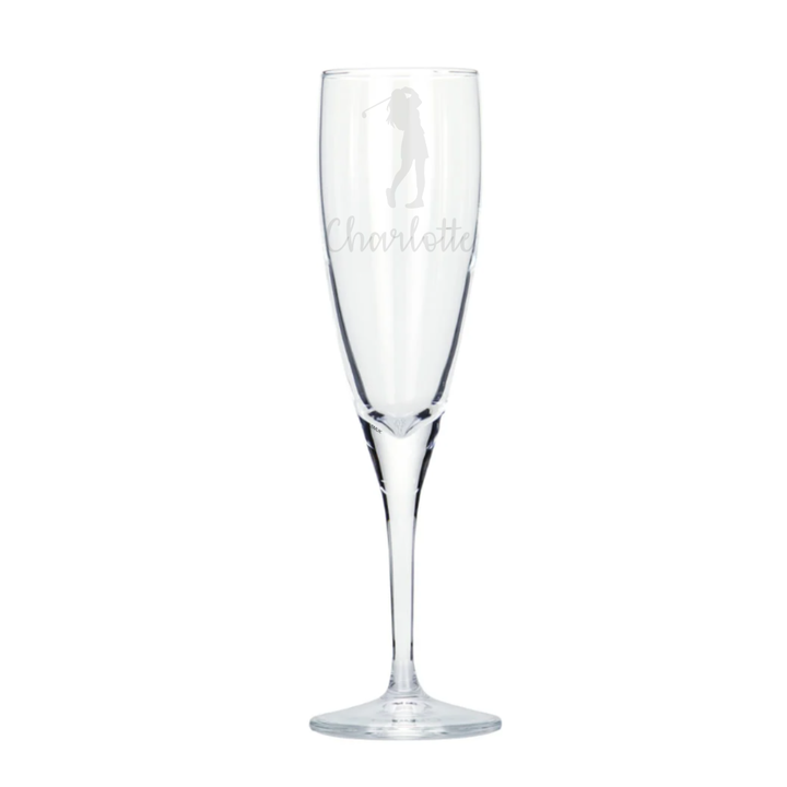 Personalised Female Golf Player Champagne Glass