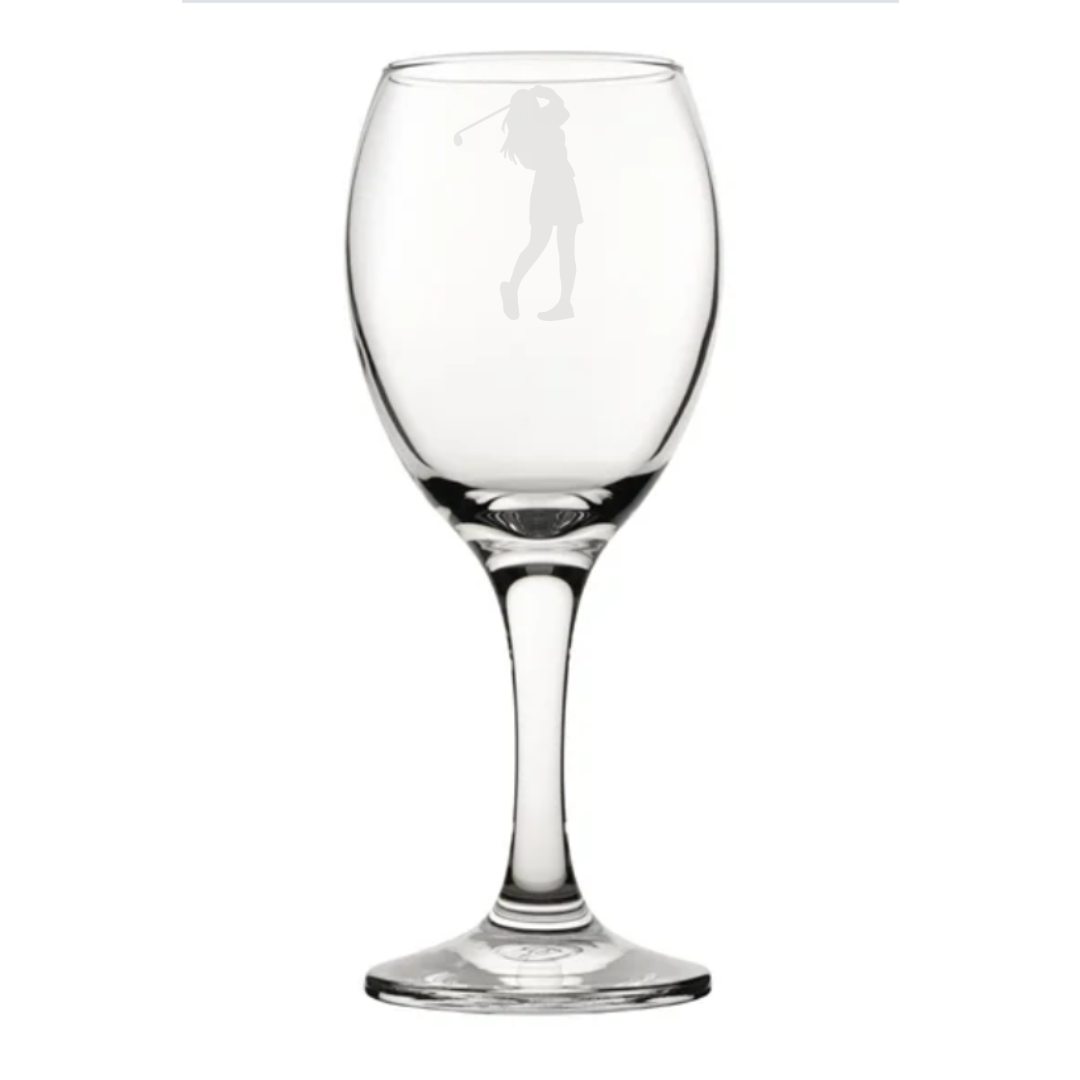 Personalised Female Golf Player Wine Glass