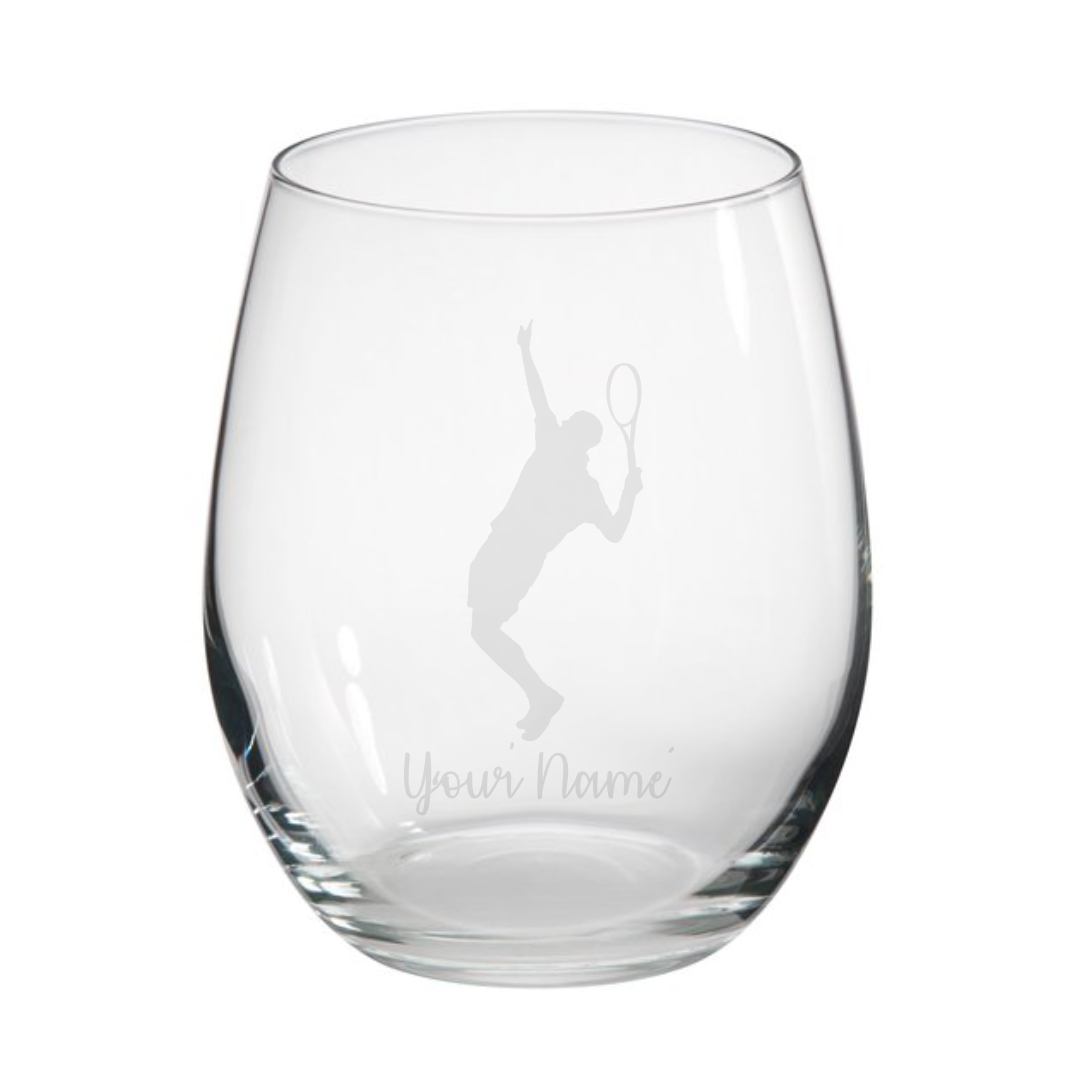 Personalised Male Tennis Player Stemless Glass