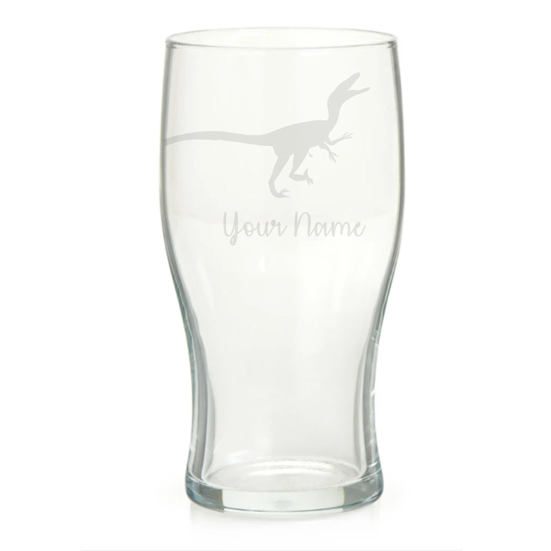 Personalised Raptor Dinosaur Pint Glass
