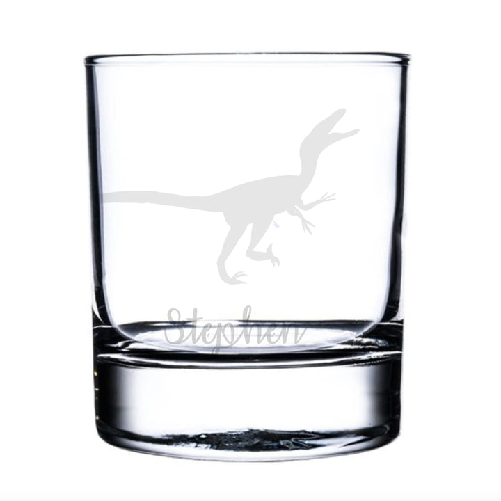 Personalised Raptor Dinosaur Whisky Glass