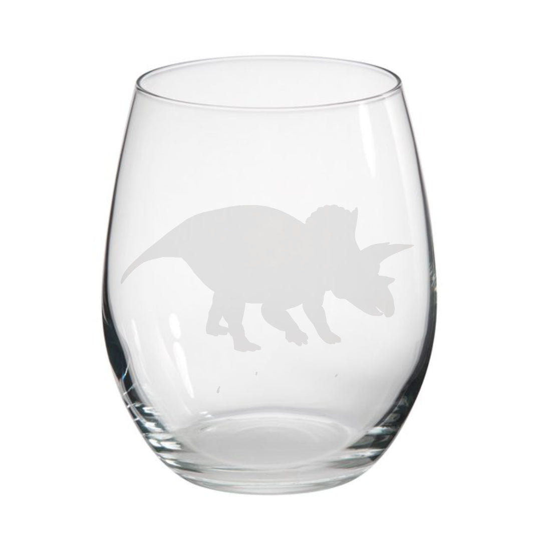 Personalised Triceratops Dinosaur Stemless Glass