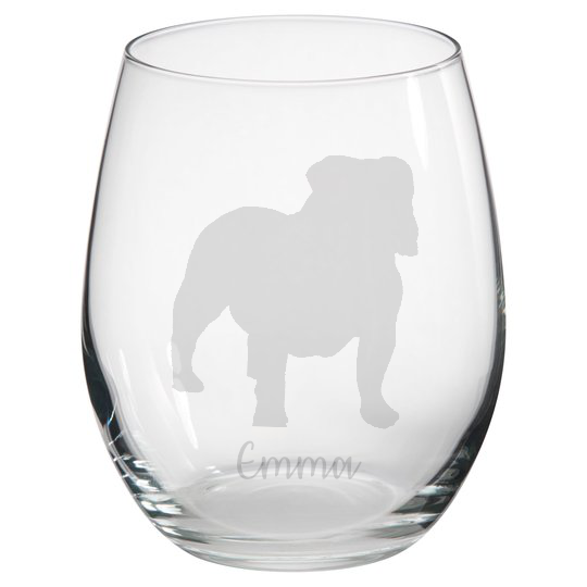 Personalised British Bulldog Stemless Glass