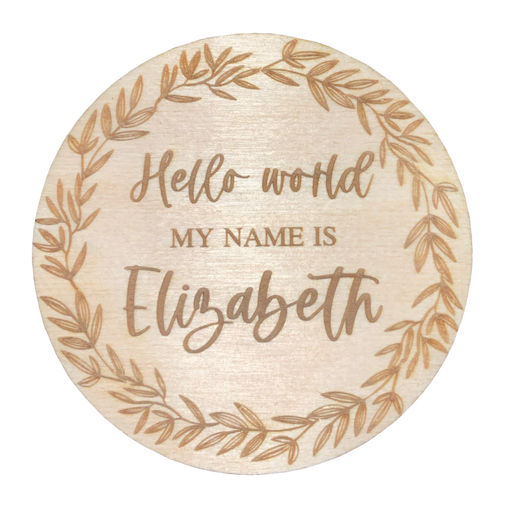 Personalised 'Hello World My Name Is' Wooden Birth & Name Announcement
