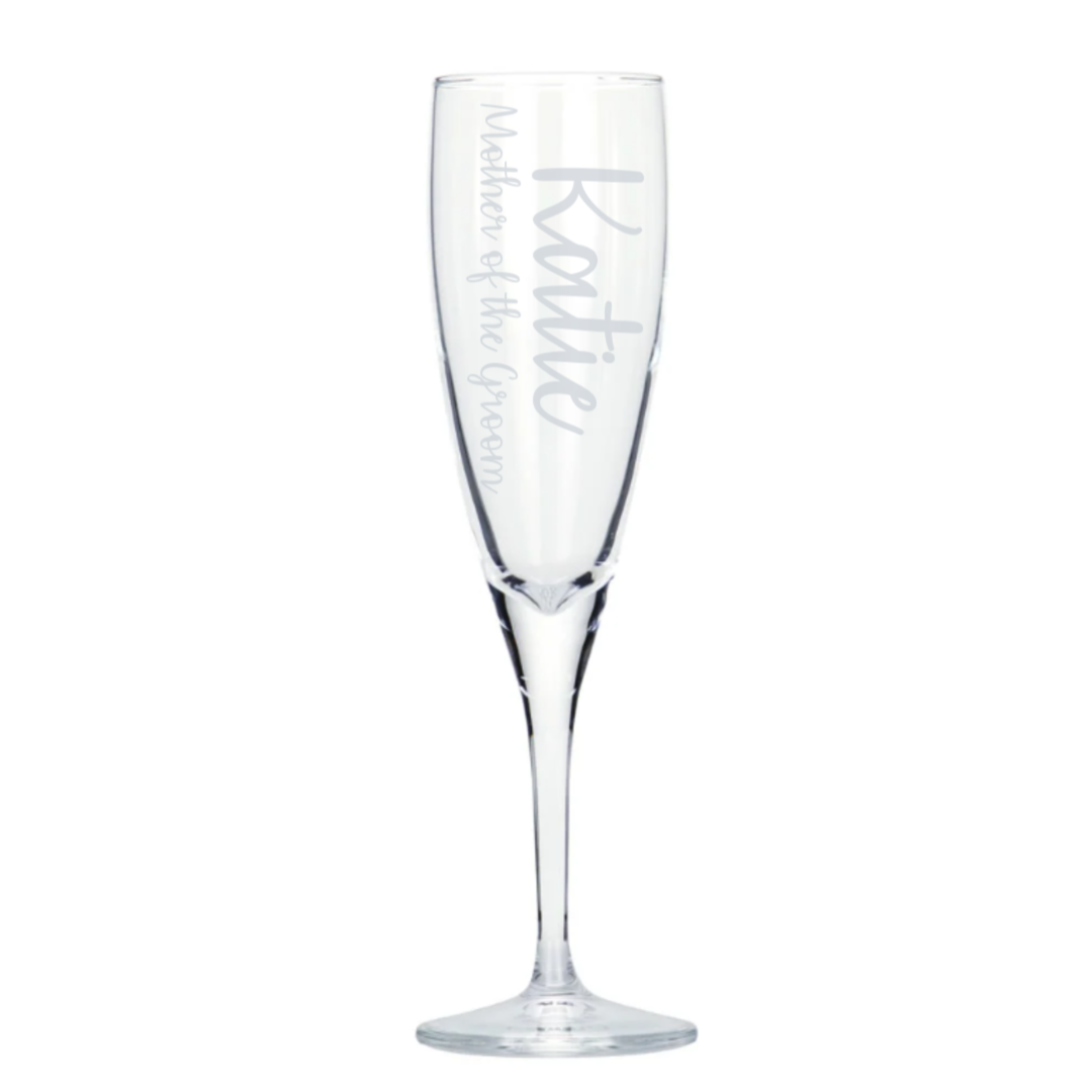 'Mother of the Groom' Glass Champagne Flute