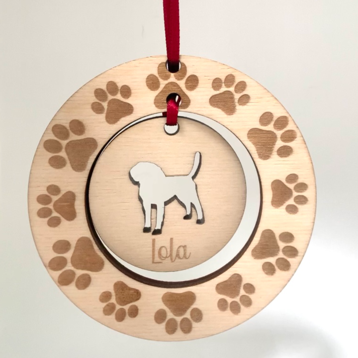 Personalised Beagle Hanging Decoration ~ Paw Wreath