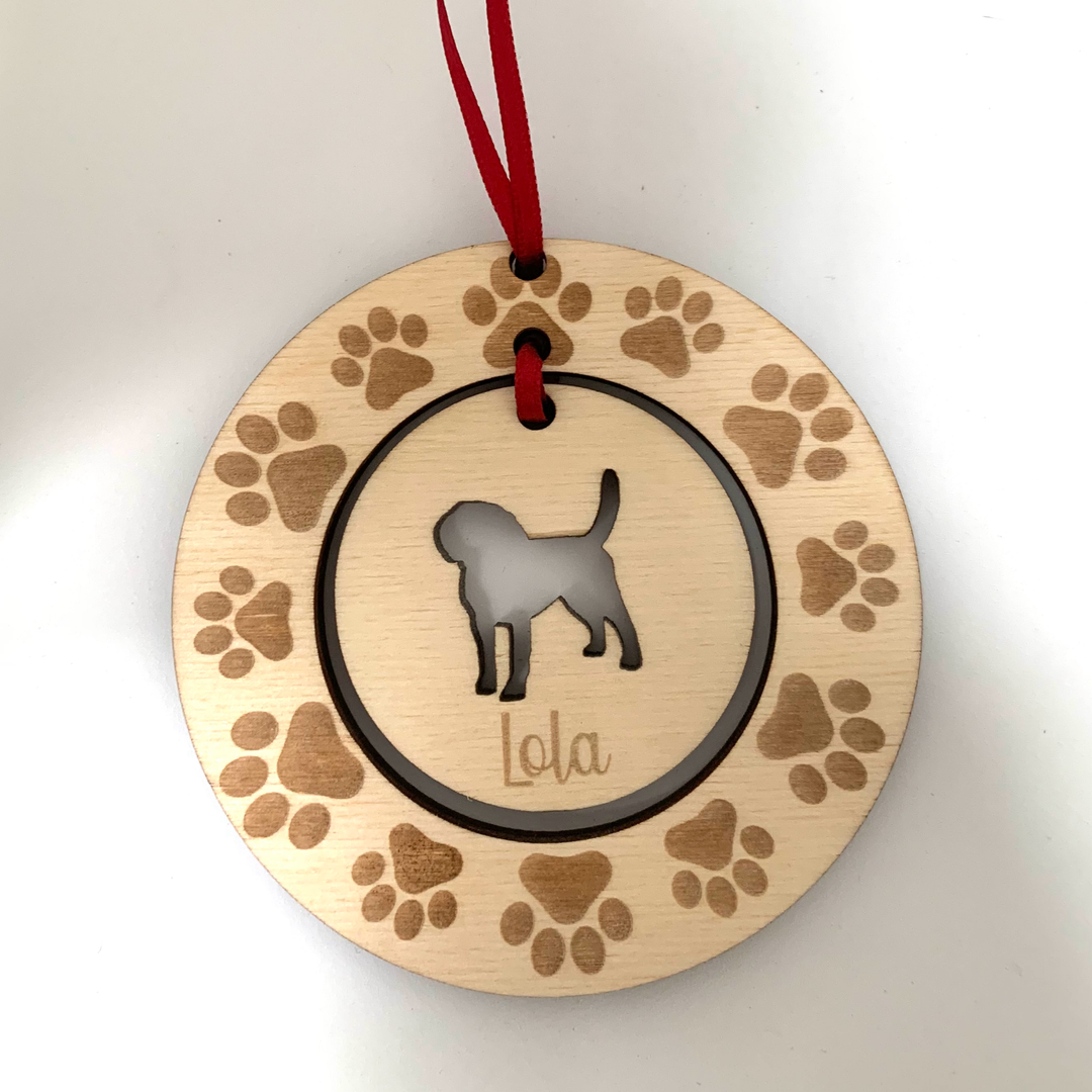 Personalised Beagle Hanging Decoration ~ Paw Wreath