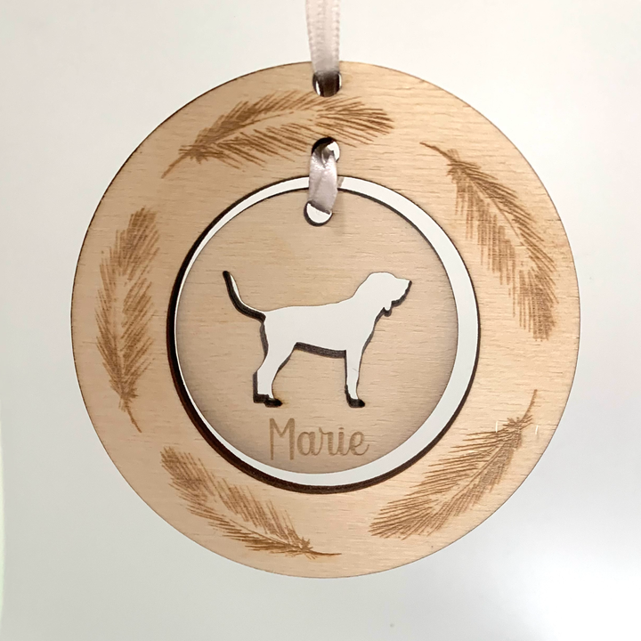 Personalised Bloodhound Hanging Decoration ~ Feather Wreath