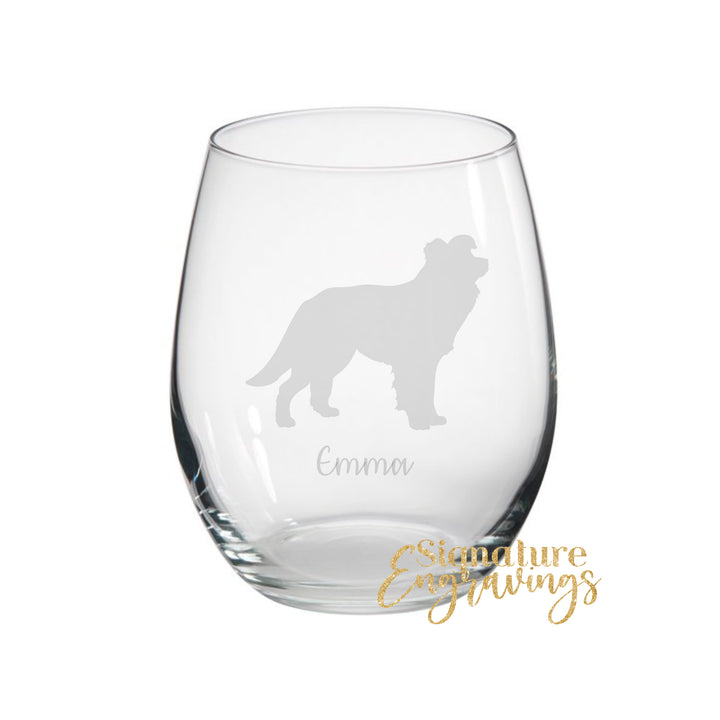 Personalised Border Collie Stemless Glass