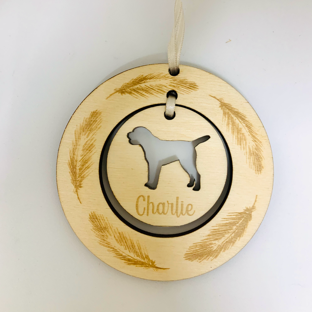 Personalised Border Terrier Hanging Decoration ~ Feather Wreath