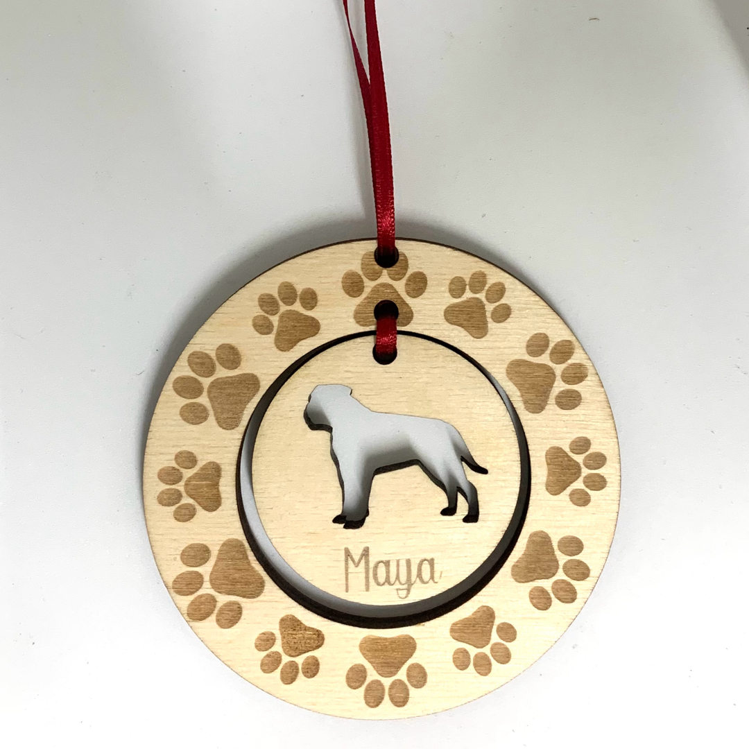 Personalised Bullmastiff Hanging Decoration ~ Paw Wreath