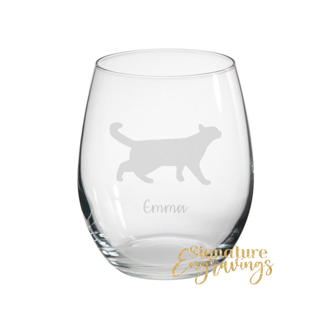 Personalised Cat Stemless Glass