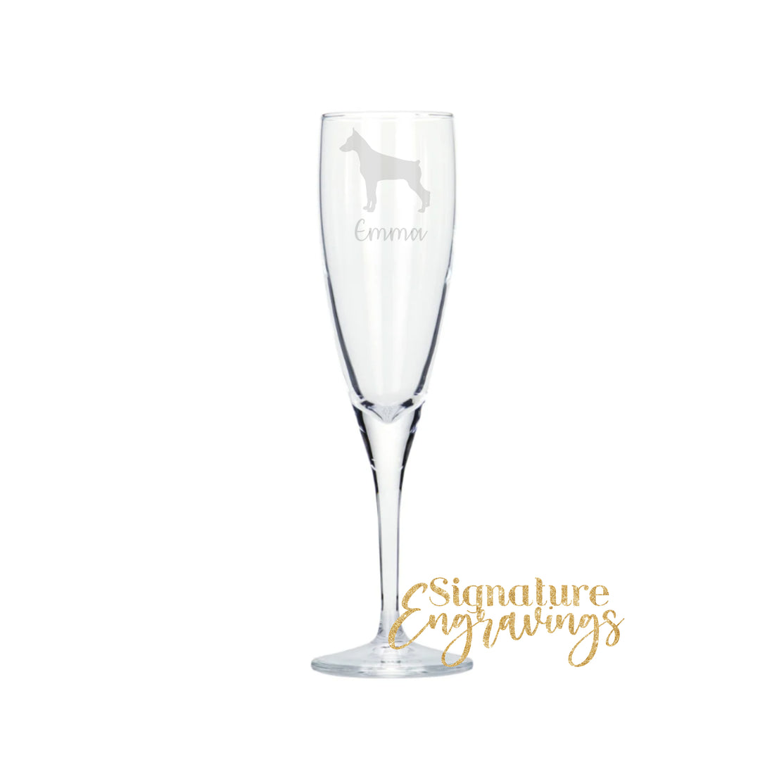 Personalised Doberman Pinscher Champagne Glass
