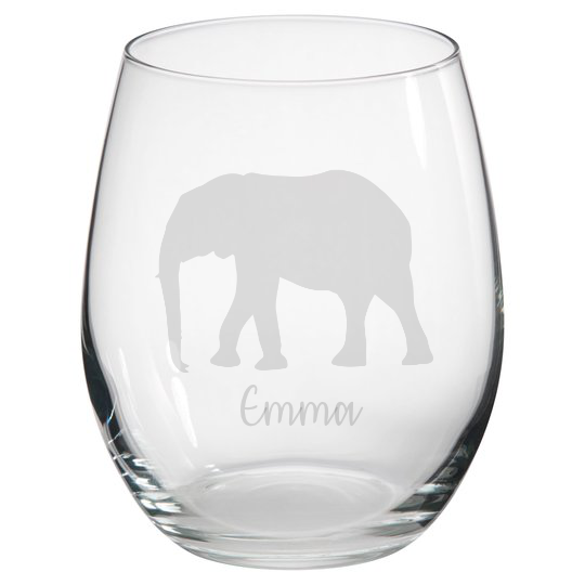Personalised Elephant Stemless Glass