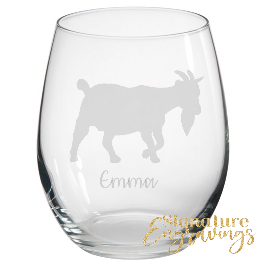 Personalised Goat Stemless Glass