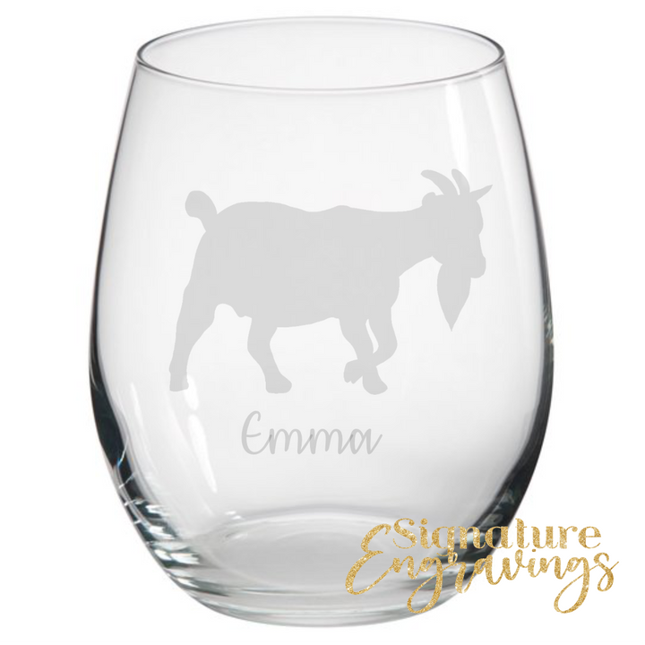 Personalised Goat Stemless Glass